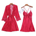 Good Quantity Silk Ladies′ Sexy Nightgown with Breast Pad and Backless Hollow Dress Set